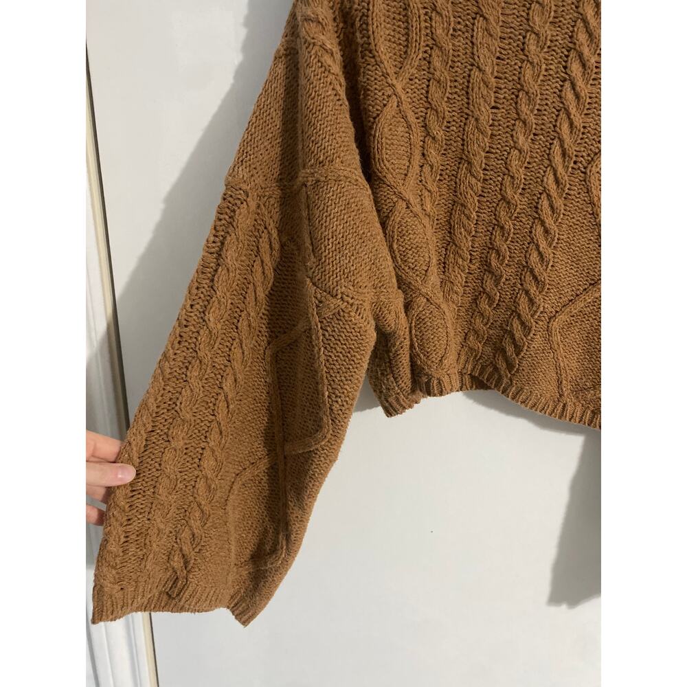 Revolve Line & Dot turtleneck sweater women S brown cable knit oversized boxy - Picture 3 of 6